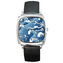 Waves Aesthetics Illustration Japanese Square Metal Watch by Salman4z