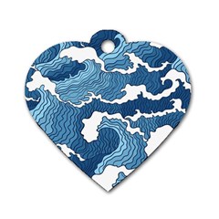 Waves Aesthetics Illustration Japanese Dog Tag Heart (One Side)