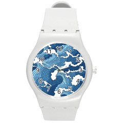 Waves Aesthetics Illustration Japanese Round Plastic Sport Watch (M)