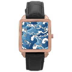 Waves Aesthetics Illustration Japanese Rose Gold Leather Watch 