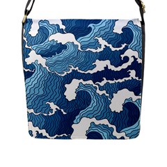 Waves Aesthetics Illustration Japanese Flap Closure Messenger Bag (L)