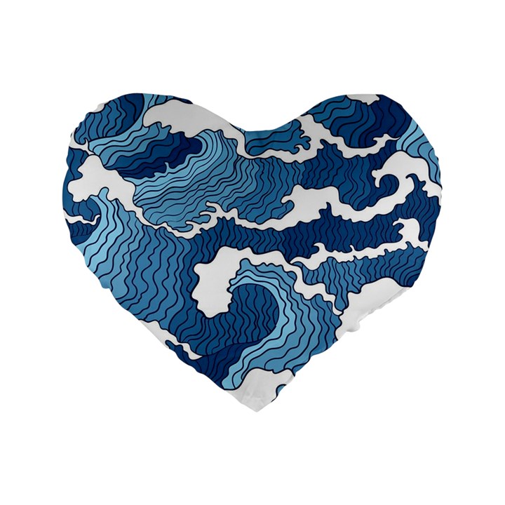 Waves Aesthetics Illustration Japanese Standard 16  Premium Flano Heart Shape Cushions