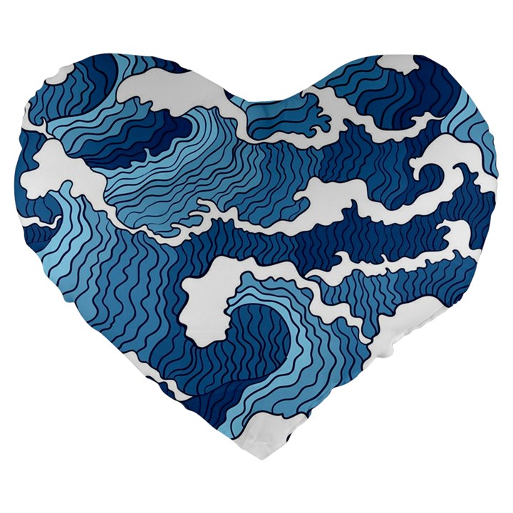 Waves Aesthetics Illustration Japanese Large 19  Premium Flano Heart Shape Cushions