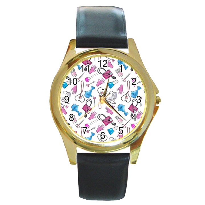 Medicine Round Gold Metal Watch