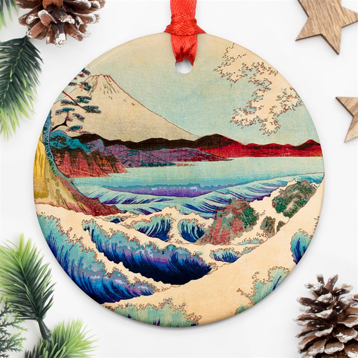 Wave Japanese Mount Fuji Woodblock Print Ocean Ornament (Round)