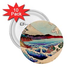 Wave Japanese Mount Fuji Woodblock Print Ocean 2 25  Buttons (10 Pack)  by Salman4z