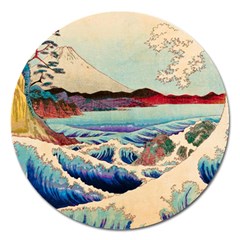 Wave Japanese Mount Fuji Woodblock Print Ocean Magnet 5  (Round)