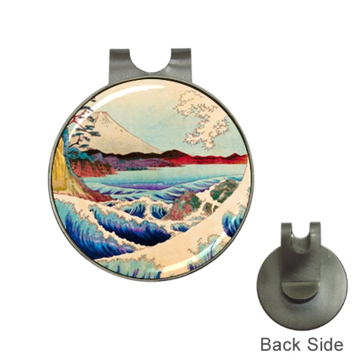 Wave Japanese Mount Fuji Woodblock Print Ocean Hat Clips with Golf Markers