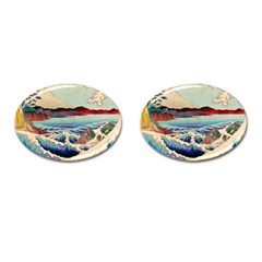 Wave Japanese Mount Fuji Woodblock Print Ocean Cufflinks (Oval)