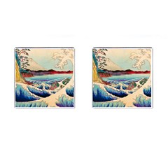 Wave Japanese Mount Fuji Woodblock Print Ocean Cufflinks (square) by Salman4z