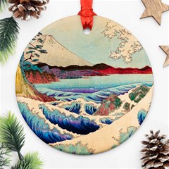 Wave Japanese Mount Fuji Woodblock Print Ocean Round Ornament (two Sides) by Salman4z