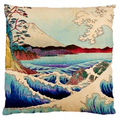 Wave Japanese Mount Fuji Woodblock Print Ocean Large Premium Plush Fleece Cushion Case (One Side)