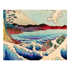 Wave Japanese Mount Fuji Woodblock Print Ocean Two Sides Premium Plush Fleece Blanket (Large)