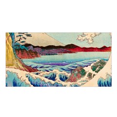 Wave Japanese Mount Fuji Woodblock Print Ocean Satin Shawl 45  X 80  by Salman4z