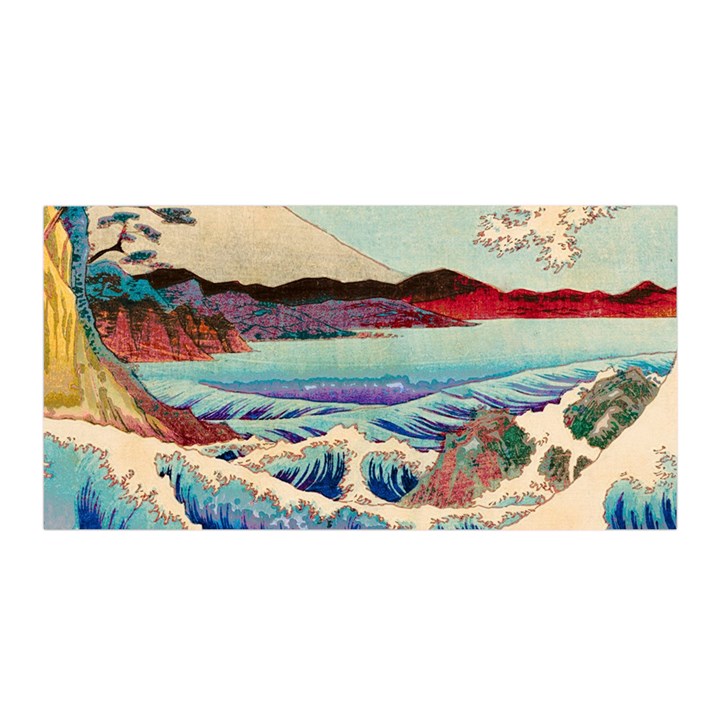 Wave Japanese Mount Fuji Woodblock Print Ocean Satin Wrap 35  x 70 