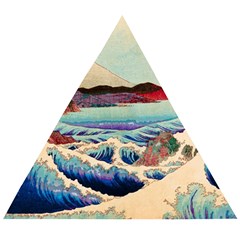 Wave Japanese Mount Fuji Woodblock Print Ocean Wooden Puzzle Triangle by Salman4z