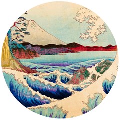 Wave Japanese Mount Fuji Woodblock Print Ocean Wooden Puzzle Round by Salman4z