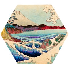 Wave Japanese Mount Fuji Woodblock Print Ocean Wooden Puzzle Hexagon by Salman4z