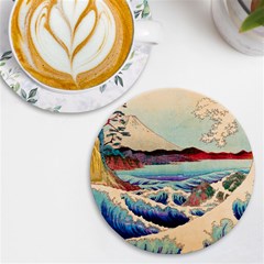 Wave Japanese Mount Fuji Woodblock Print Ocean Uv Print Round Tile Coaster by Salman4z