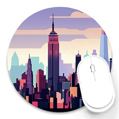 New York Skyline Cityscape Nyc New York City Landmark Round Mousepad