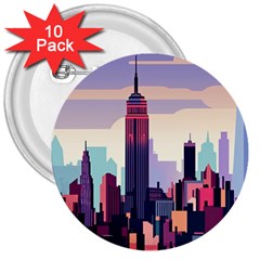 New York Skyline Cityscape Nyc New York City Landmark 3  Buttons (10 Pack) 