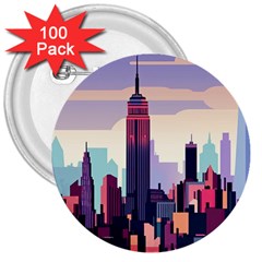 New York Skyline Cityscape Nyc New York City Landmark 3  Buttons (100 Pack) 