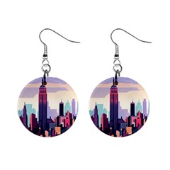 New York Skyline Cityscape Nyc New York City Landmark Mini Button Earrings