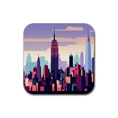 New York Skyline Cityscape Nyc New York City Landmark Rubber Coaster (square)