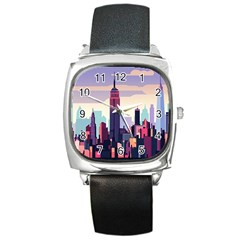 New York Skyline Cityscape Nyc New York City Landmark Square Metal Watch by Jancukart