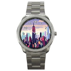 New York Skyline Cityscape Nyc New York City Landmark Sport Metal Watch by Jancukart