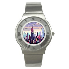 New York Skyline Cityscape Nyc New York City Landmark Stainless Steel Watch