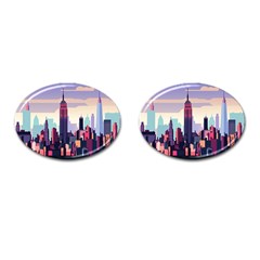 New York Skyline Cityscape Nyc New York City Landmark Cufflinks (oval) by Jancukart