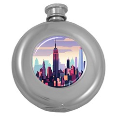 New York Skyline Cityscape Nyc New York City Landmark Round Hip Flask (5 Oz) by Jancukart