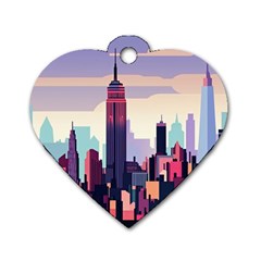 New York Skyline Cityscape Nyc New York City Landmark Dog Tag Heart (one Side) by Jancukart