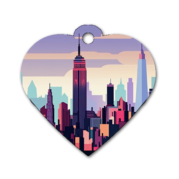 New York Skyline Cityscape Nyc New York City Landmark Dog Tag Heart (One Side)