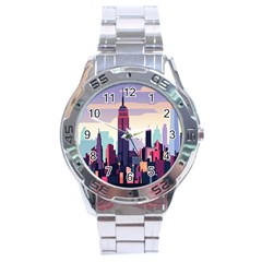 New York Skyline Cityscape Nyc New York City Landmark Stainless Steel Analogue Watch