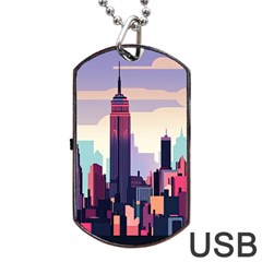 New York Skyline Cityscape Nyc New York City Landmark Dog Tag Usb Flash (one Side)