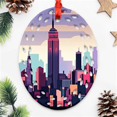 New York Skyline Cityscape Nyc New York City Landmark Oval Filigree Ornament (two Sides)