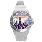 New York Skyline Cityscape Nyc New York City Landmark Round Plastic Sport Watch (L) Front