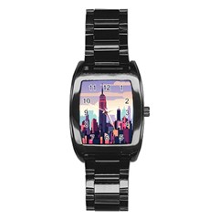 New York Skyline Cityscape Nyc New York City Landmark Stainless Steel Barrel Watch