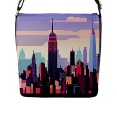 New York Skyline Cityscape Nyc New York City Landmark Flap Closure Messenger Bag (l) by Jancukart