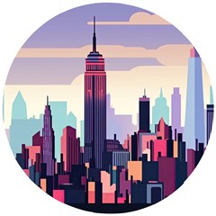 New York Skyline Cityscape Nyc New York City Landmark Wooden Puzzle Round by Jancukart