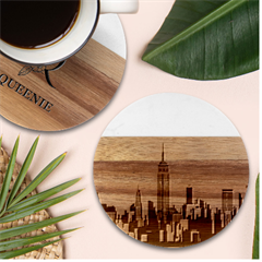 New York Skyline Cityscape Nyc New York City Landmark Marble Wood Coaster (round) by Jancukart