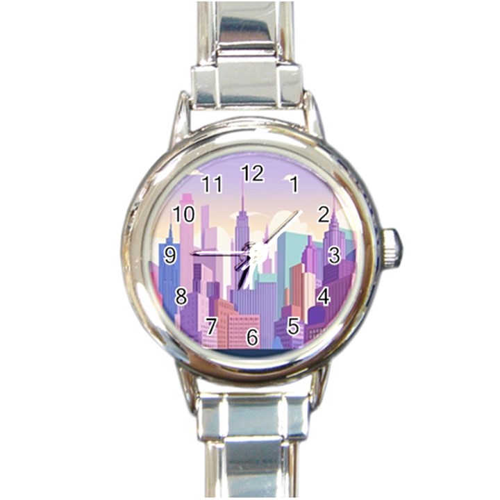 New York Skyline Cityscape Nyc New York City Round Italian Charm Watch