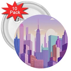 New York Skyline Cityscape Nyc New York City 3  Buttons (10 pack) 