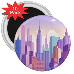 New York Skyline Cityscape Nyc New York City 3  Magnets (10 pack) 