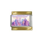 New York Skyline Cityscape Nyc New York City Gold Trim Italian Charm (9mm) Front