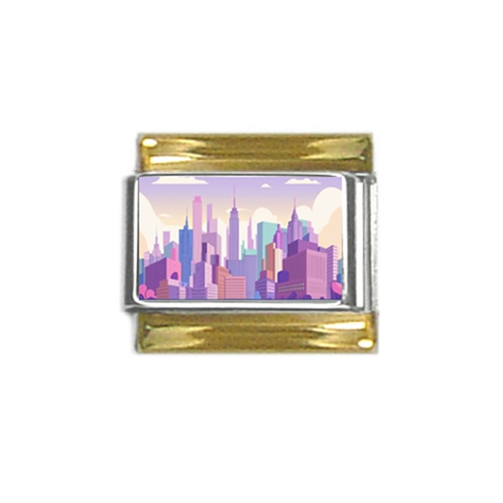 New York Skyline Cityscape Nyc New York City Gold Trim Italian Charm (9mm)