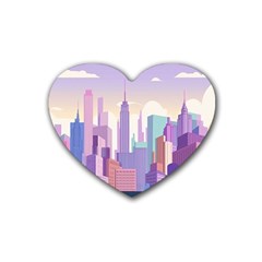 New York Skyline Cityscape Nyc New York City Rubber Heart Coaster (4 pack)