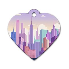 New York Skyline Cityscape Nyc New York City Dog Tag Heart (One Side)